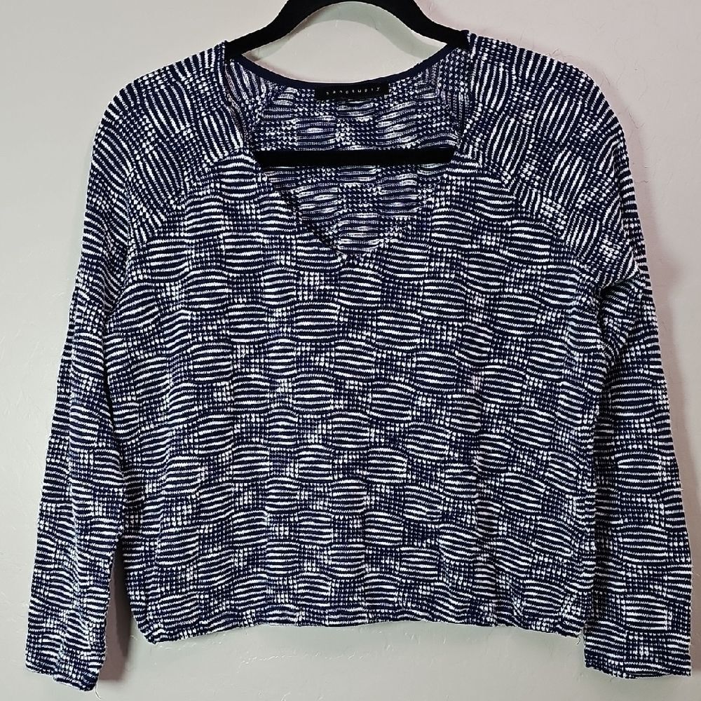Sanctuary Navy and White Geometric Blouse Size S 100169